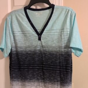Express Aqua and Navy Ombre V-Neck Tee